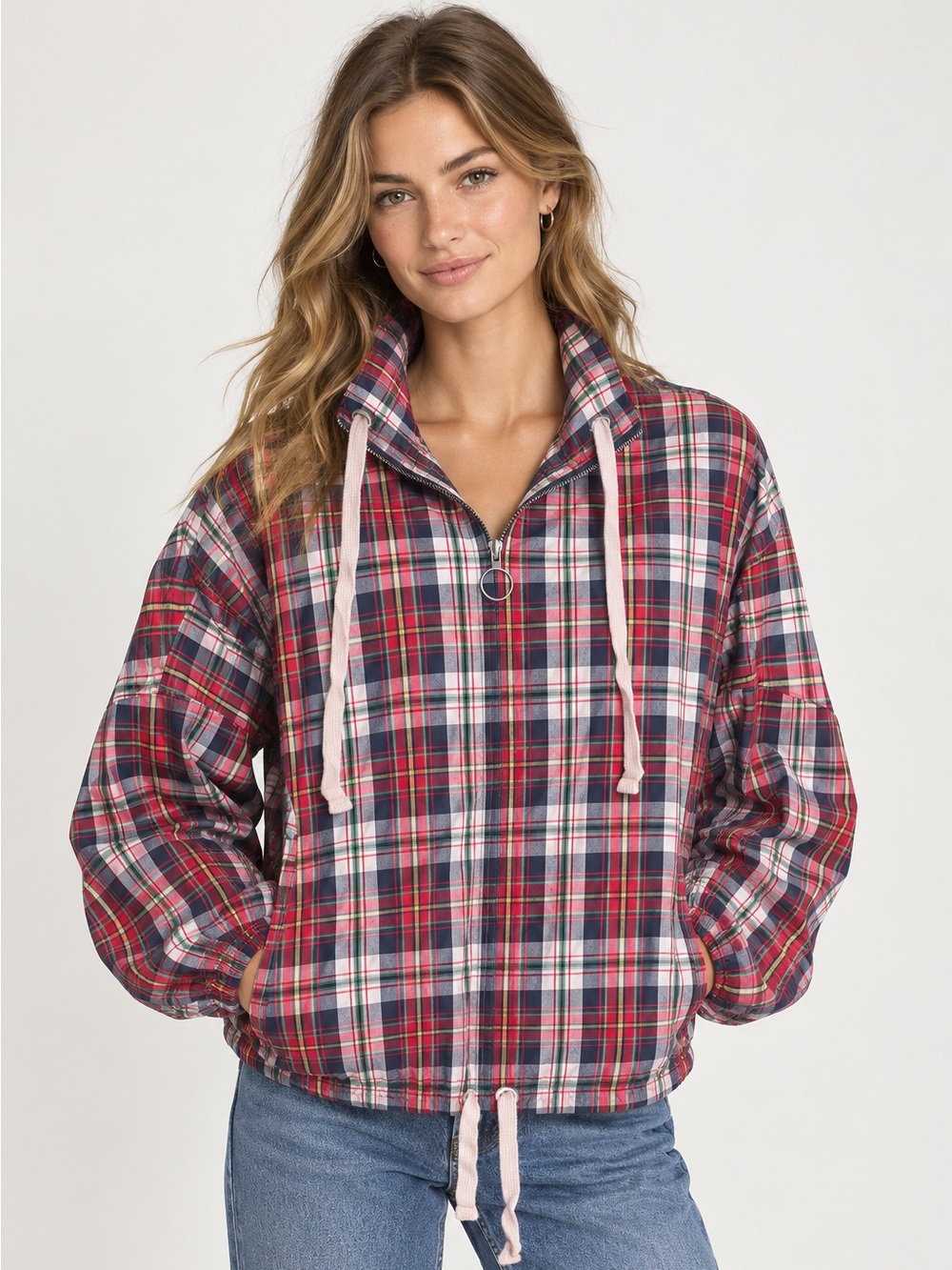 Urban Outfitters XS Plaid Fall Pullover Jacket Windbreaker Anorak Oversized